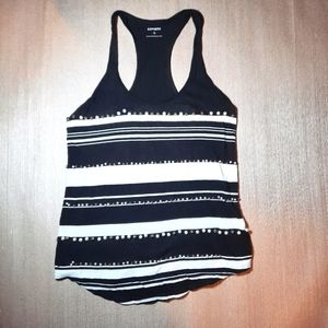 black halter w/ white stripes & pearl accents